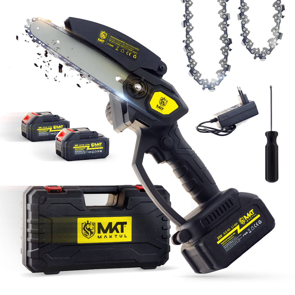 MAKTUL Mini Motosierra Batería 6‘’/15cm, 8000 mAh (2 Baterías)