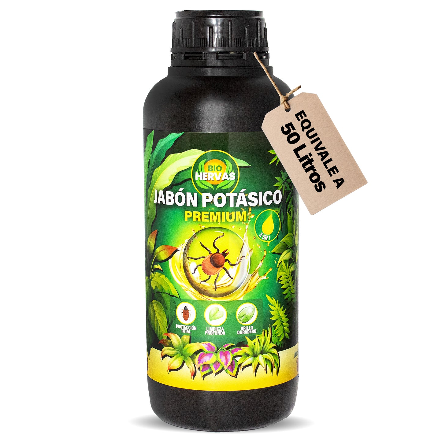 BIO HERVAS Jabón Potásico Premium con Aceite Concentrado para Solución Multiusos - Protección Total Limpiador y Abrillantador Plantas - Natural y Ecológico Fácil Aplicación Máxima Eficacia 1 Litro