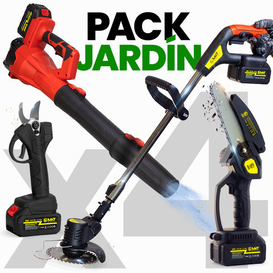 PACK JARDIN - Desbrozadora, Motosierra, Tijeras, Soplador con Baterías Incluidas