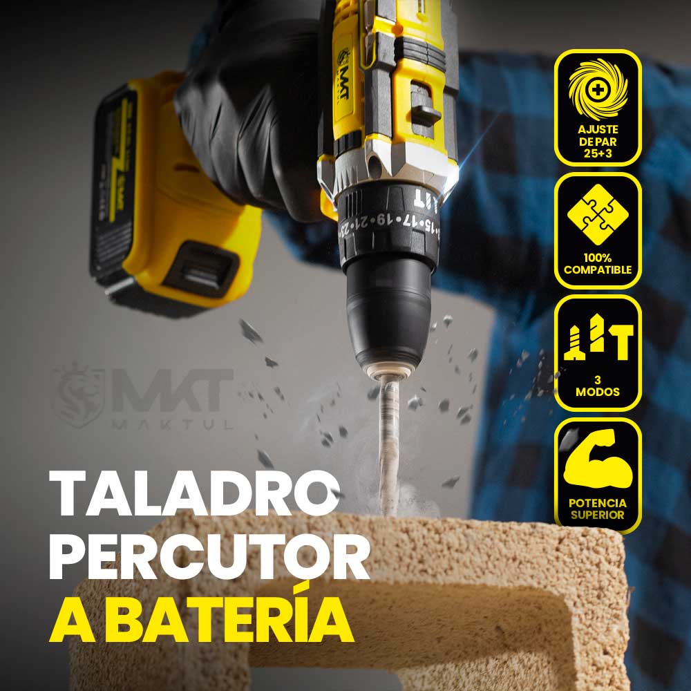MAKTUL Taladro Percutor a Batería Potente 8000 mAh (2 Baterías).