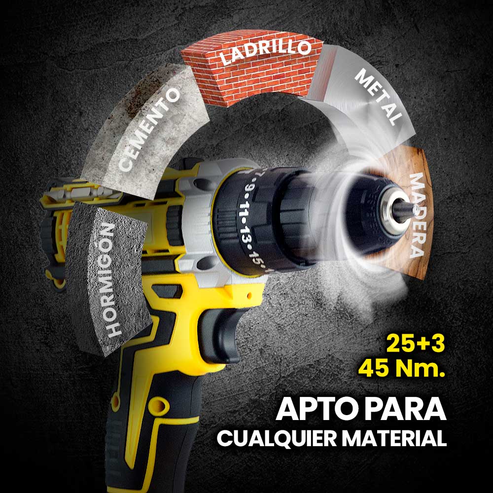 MAKTUL Taladro Percutor a Batería Potente 8000 mAh (2 Baterías).