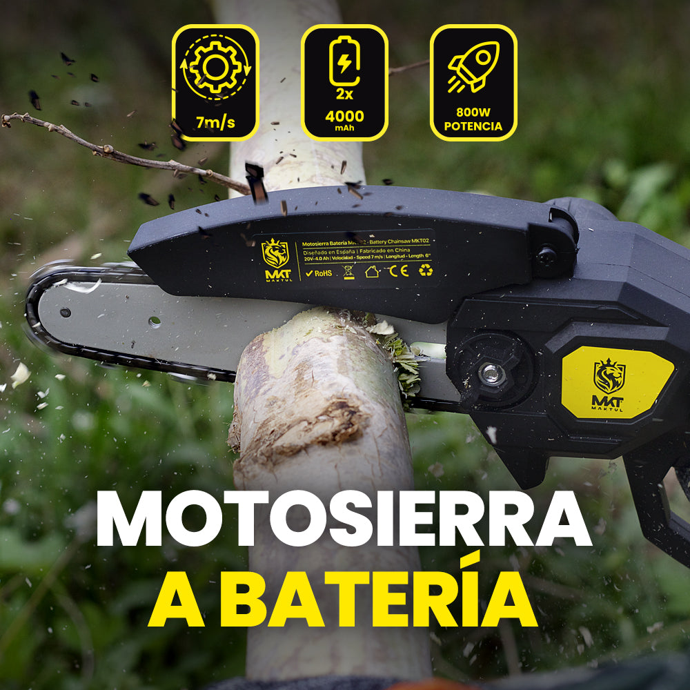 MAKTUL Mini Motosierra Batería 6‘’/15cm, 8000 mAh (2 Baterías)