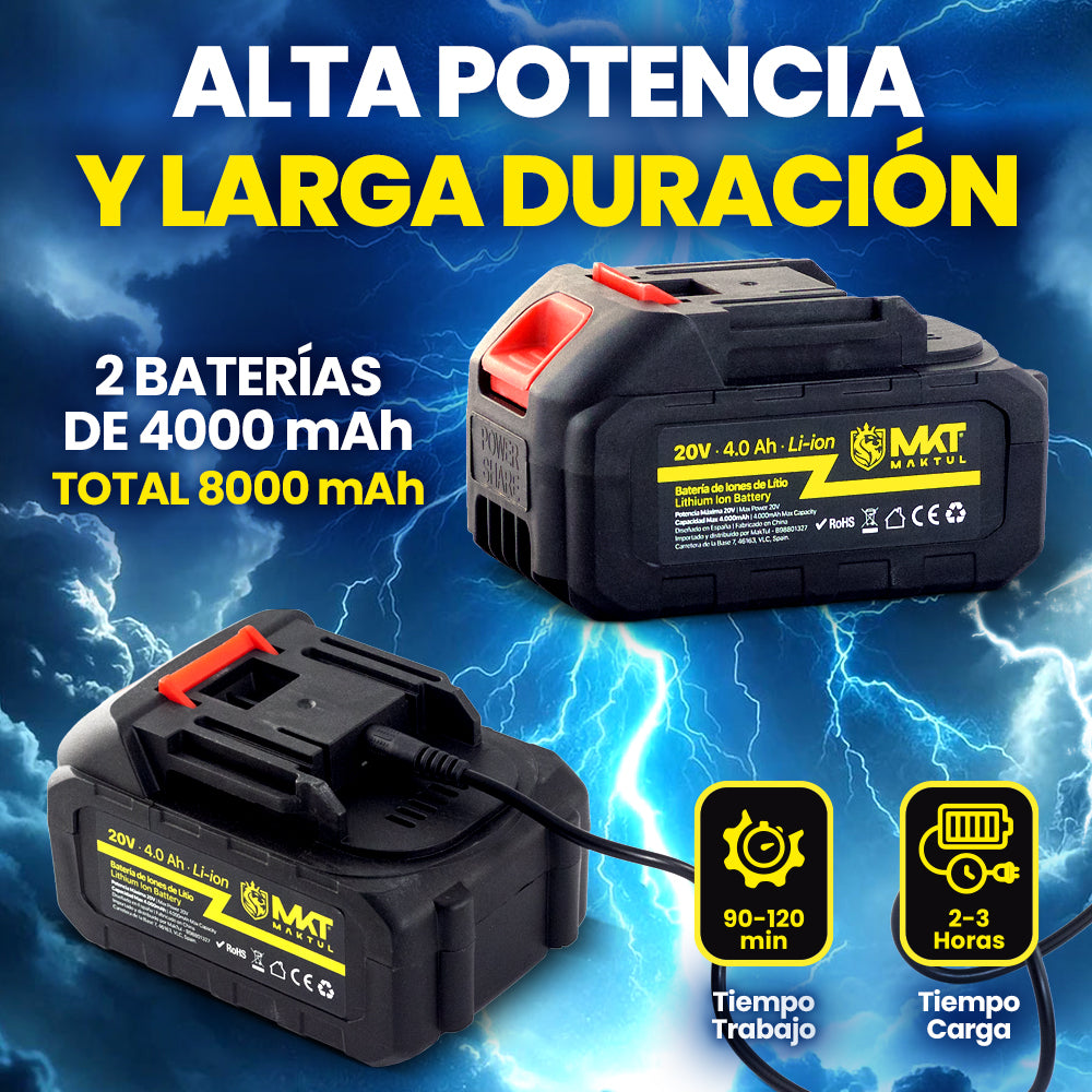 MAKTUL Mini Motosierra Batería 6‘’/15cm, 8000 mAh (2 Baterías)